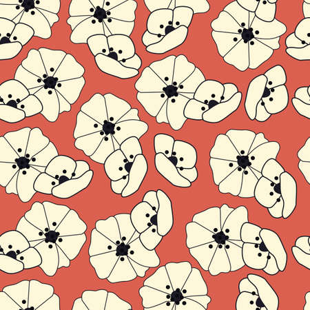 Seamless pattern with flowers and floral elements, nature life illustrationのイラスト素材