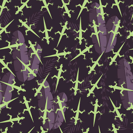 Seamless pattern with cute green rain forest animal gecko lizard, vector illustrationのイラスト素材