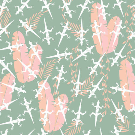 Seamless pattern with cute green rain forest animal gecko lizard, vector illustrationのイラスト素材