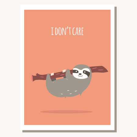 Greeting card with cute lazy sloth and text message, vector illustrationのイラスト素材