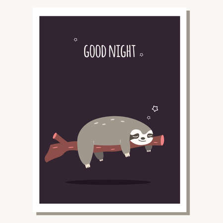 Greeting card with cute lazy sloth and text message, vector illustrationのイラスト素材
