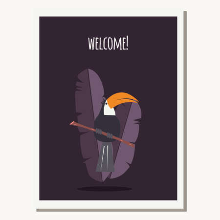 Greeting card with cute toucan parrot and text message, vector illustrationのイラスト素材