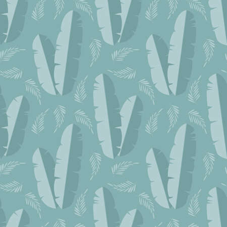 Seamless pattern with jungle palm leaves on blue background, vector illustrationのイラスト素材