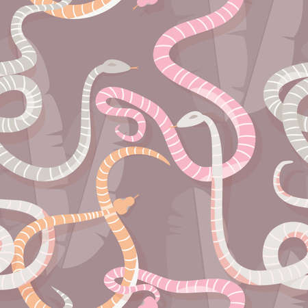 Seamless pattern with colorful intertwined striped rain forest snakes, vector illustrationのイラスト素材