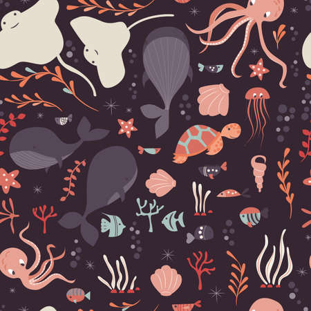Seamless pattern with underwater ocean animalsのイラスト素材