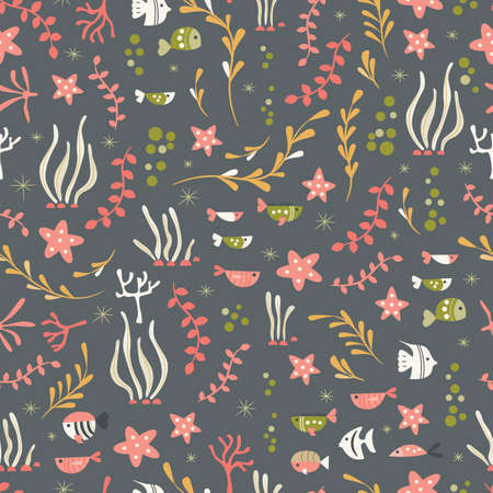 Seamless pattern with underwater ocean animalsのイラスト素材