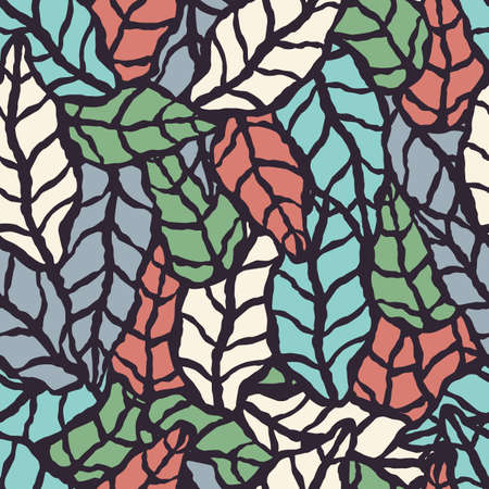 Pattern with hand drawn natural leaves.のイラスト素材