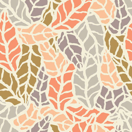 Pattern with hand drawn natural leaves.のイラスト素材