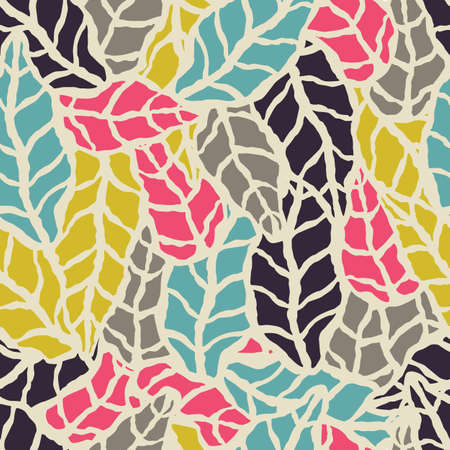 Pattern with hand drawn natural leaves.のイラスト素材