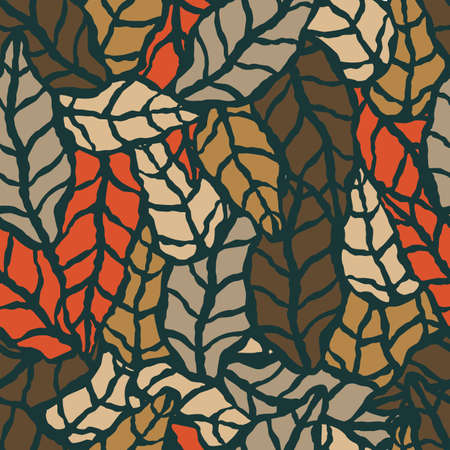 Pattern with hand drawn natural leaves.のイラスト素材