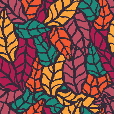 Pattern with hand drawn natural leaves.のイラスト素材