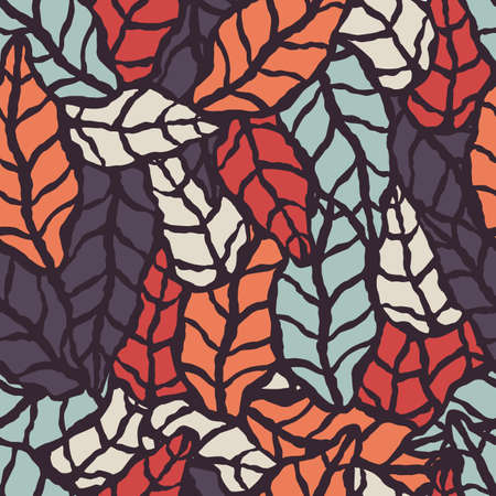 Pattern with hand drawn natural leaves.のイラスト素材