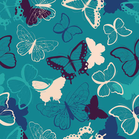 Seamless vector pattern with hand drawn colorful butterflies, silhouette vibrant, vector illustrationのイラスト素材