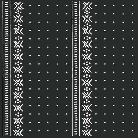 Black and white tribal ethnic pattern with geometric elements, traditional African mud cloth, tribal design, vector illustration のイラスト素材