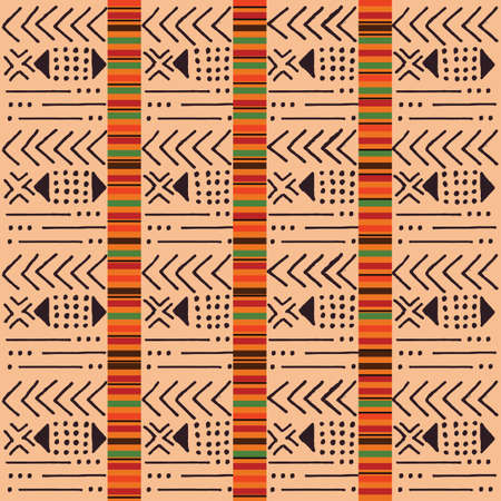 Tribal ethnic colorful bohemian pattern with geometric elements, African mud cloth, tribal design, vector illustration のイラスト素材