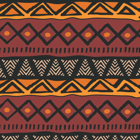 Tribal ethnic colorful bohemian pattern with geometric elements, African mud cloth, tribal design, vector illustration のイラスト素材