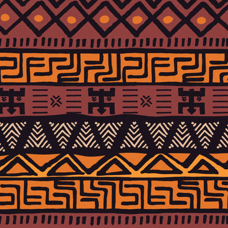 Tribal ethnic colorful bohemian pattern with geometric elements, African mud cloth, tribal design, vector illustration のイラスト素材