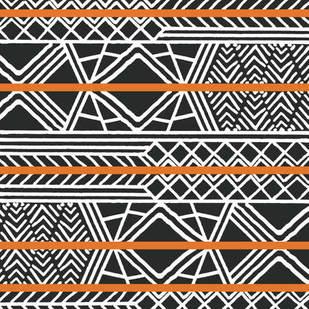 Tribal ethnic colorful bohemian pattern with geometric elements, African mud cloth, tribal design, vector illustration のイラスト素材