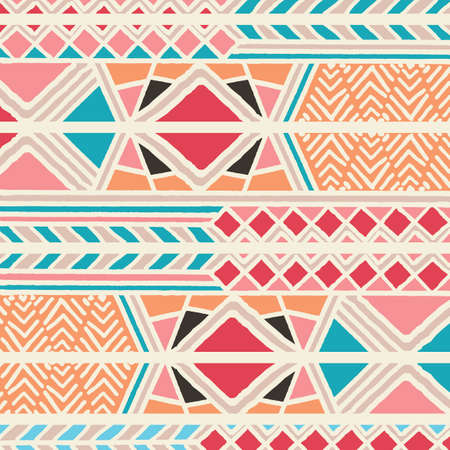 Tribal ethnic colorful bohemian pattern with geometric elements, African mud cloth, tribal design, vector illustration のイラスト素材