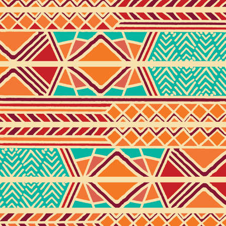 Tribal ethnic colorful bohemian pattern with geometric elements, African mud cloth, tribal design, vector illustration のイラスト素材