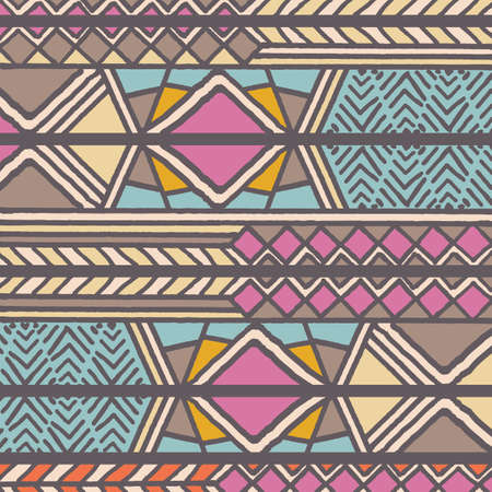 Tribal ethnic colorful bohemian pattern with geometric elements, African mud cloth, tribal design, vector illustration のイラスト素材