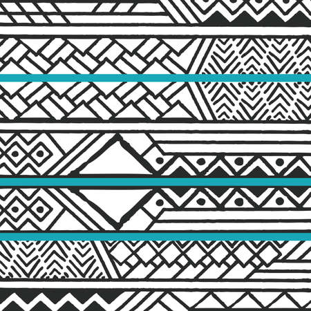 Tribal ethnic colorful bohemian pattern with geometric elements, African mud cloth, tribal design, vector illustration のイラスト素材