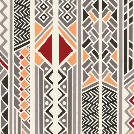 Tribal ethnic colorful bohemian pattern with geometric elements, African mud cloth, tribal design, vector illustration のイラスト素材