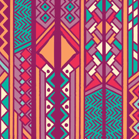 Tribal ethnic colorful bohemian pattern with geometric elements, African mud cloth, tribal design, vector illustration のイラスト素材
