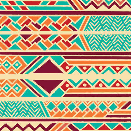 Tribal ethnic colorful bohemian pattern with geometric elements, African mud cloth, tribal design, vector illustration のイラスト素材