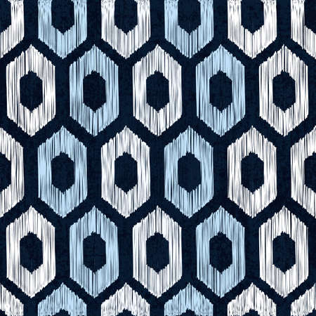 Sashiko seamless indigo dye pattern with traditional white Japanese embroidery, vector illustrationのイラスト素材