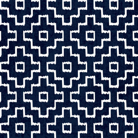 Sashiko seamless indigo dye pattern with traditional white Japanese embroidery, vector illustrationのイラスト素材