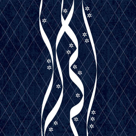 Sashiko indigo dye pattern with traditional white Japanese embroidery, vector illustrationのイラスト素材