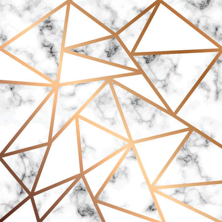 Vector marble texture design with golden geometric lines, black and white marbling surface, modern...