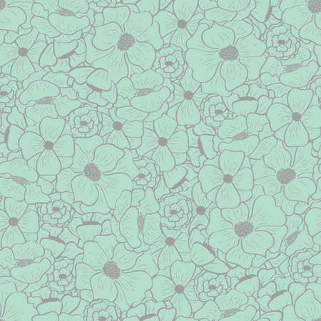 Floral seamless pattern with beautiful flowers on mint background, vector illustrationのイラスト素材