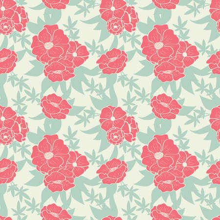 Floral seamless pattern with beautiful flowers on mint background, vector illustrationのイラスト素材