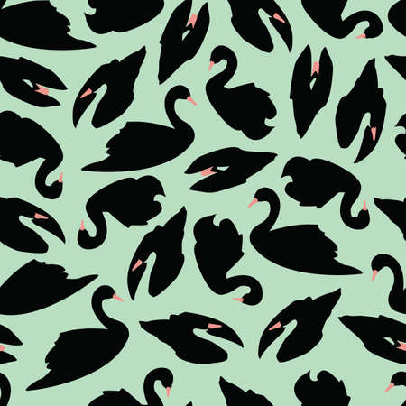 Swan seamless pattern on mint background, vector illustrationのイラスト素材