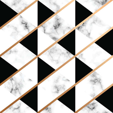 Vector marble texture design with golden geometric lines, black and white marbling surface, modern luxurious background, vector illustrationのイラスト素材