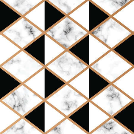 Vector marble texture design with golden geometric lines, black and white marbling surface, modern luxurious background, vector illustrationのイラスト素材