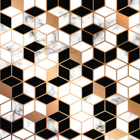 Vector marble texture design with golden geometric lines, black and white marbling surface, modern luxurious background, vector illustrationのイラスト素材