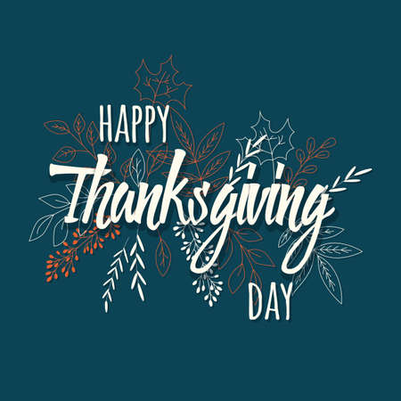 Happy Thanksgiving day card with floral decorative elements, colorful design, vector illustrationのイラスト素材