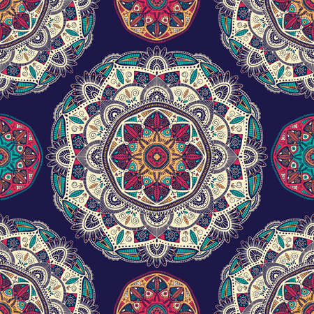 Seamless pattern with ornamental floral ethnic mandalas, vector illustrationのイラスト素材