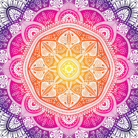 Colorful ornamental floral ethnic mandala, vector illustrationのイラスト素材