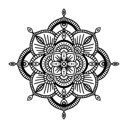 Black and white floral ethnic mandala, on white background, vector illustrationのイラスト素材