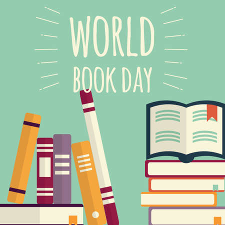 World book day, stacks of books on mintのイラスト素材