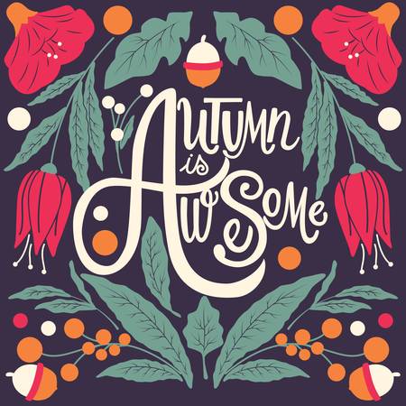 Autumn is awesome, hand lettering typography modern poster design, vector illustrationのイラスト素材
