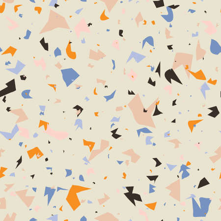 Terrazzo seamless pattern design with hand drawn rocks. Abstract modern background, flat vector illustrationのイラスト素材