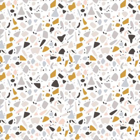 Terrazzo seamless pattern design with hand drawn rocks. Abstract modern background, flat vector illustrationのイラスト素材