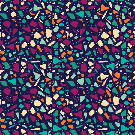 Terrazzo seamless pattern design with hand drawn rocks. Abstract modern background, flat vector illustrationのイラスト素材