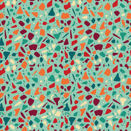 Terrazzo seamless pattern design with hand drawn rocks. Abstract modern background, flat vector illustrationのイラスト素材