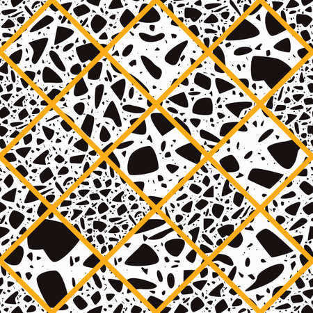Terrazzo seamless pattern design with hand drawn rocks. Abstract modern background, flat vector illustrationのイラスト素材